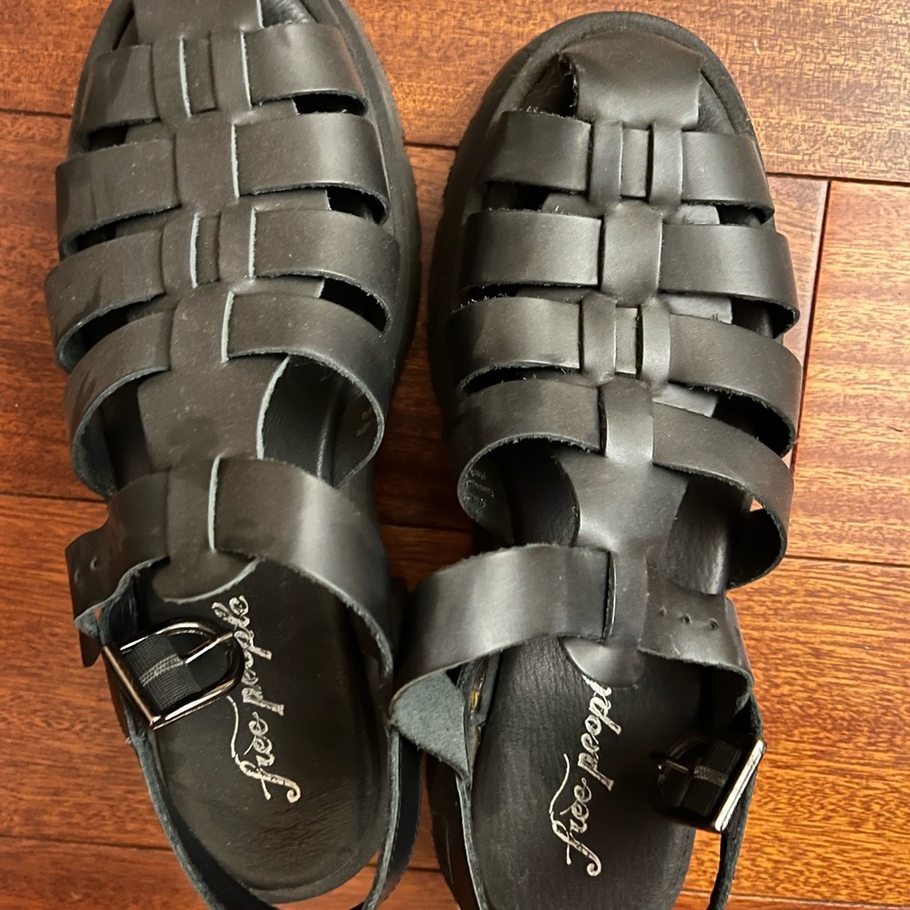 Free People Black Leather-like Fisherman Sandals